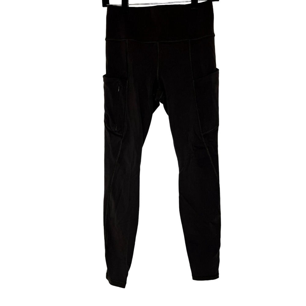 Athleta Womens‎ Black High Waisted Cargo Leggings Side Pockets Zipper Pocket S